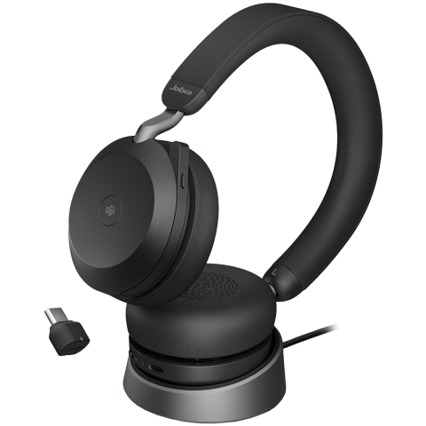 Electronice/Electrocasnice - JABRA EVOLVE2 75, Link380c MS Stereo Stand Black, EVOLVE2 75 headset Black MS, Link 380 BT adapter USB-C MS, EVOLVE2 75 Deskstand USB-A,1.2m USB-C to USB-C cable, carry pouch, warranty and warning (sa
