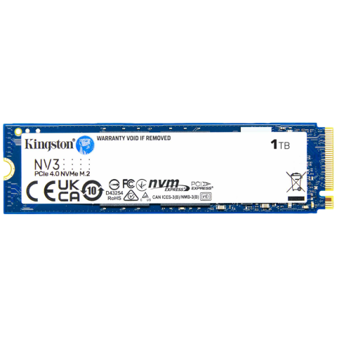 SSD - Kingston 1TB NV3 SSD M.2 2280 PCIe 4.0 NVMe, Read: 6,000/ Write: 4,000MB/s