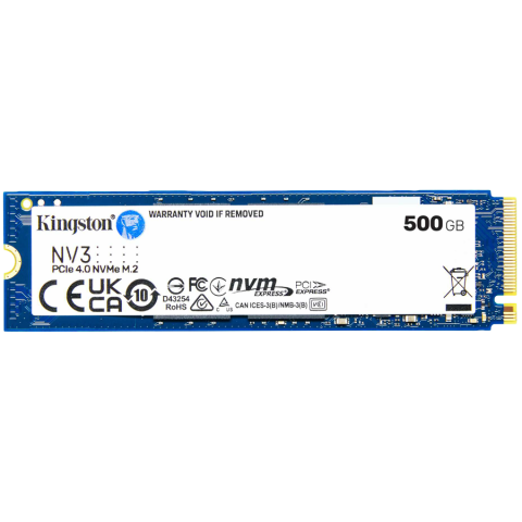 SSD - Kingston 500GB NV3 SSD M.2 2280 PCIe 4.0 NVMe, Read: 5,000/ Write: 3,000MB/s
