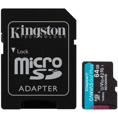 Memory Flash - Kingston 64GB microSDXC Canvas Go Plus Gen4 200MB/s A2 U3 V30 Card + Adapter