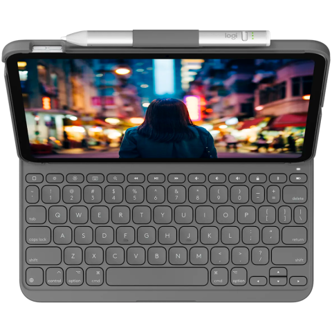 Husă cu tastatură Logitech Slim Folio pentru iPad 10, 10.9", QWERTY US International, Oxford Grey [1]