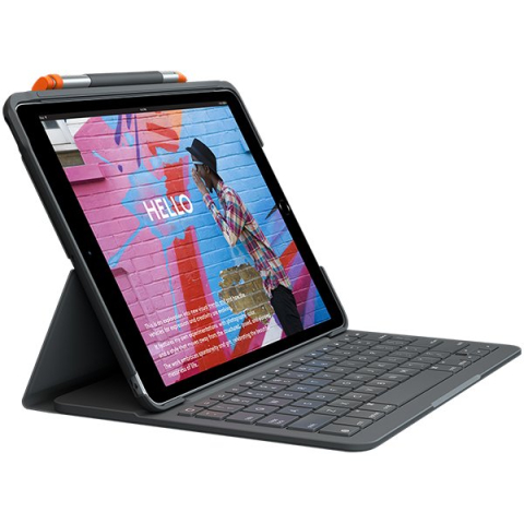 Accesorii tablete - Husă cu tastatură Logitech Slim Folio pentru iPad 10.2", QWERTY UK English, Bluetooth, Graphite
