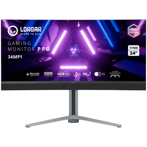 Monitoare/Televizoare - LORGAR 34MP1, UWQHD MiniLED Gaming Monitor Pro, 34'' (3440*1440) VA curved monitor, black/milky grey