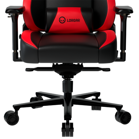 LORGAR Base 311, Gaming chair, PU eco-leather, 1.8 mm metal frame, multiblock mechanism, 4D armrests, 5 Star aluminium base, Class-4 gas lift, 75mm PU casters, Black + red [5]