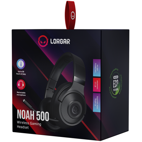 LORGAR Noah 500, Wireless Gaming headset with microphone, JL7006, BT 5.3, battery life up to 58 h (1000mAh), USB (C) charging cable (0.8m), 3.5 mm AUX cable (1.5m), size: 195*185*80mm, 0.24kg, black [4]