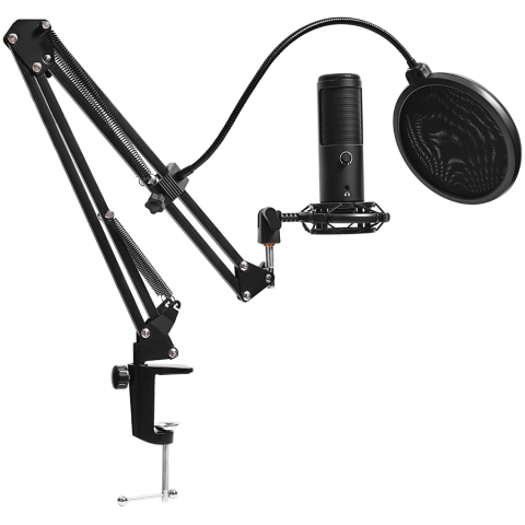 LORGAR Voicer 931, Gaming Microphone, Black, USB condenser microphone with boom arm stand, pop filter, tripod stand. including 1* microphone, 1*Boom Arm Stand with C-clamp, 1*shock mount, 1*pop filter [4]
