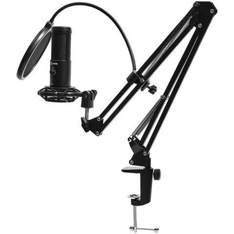 LORGAR Voicer 931, Gaming Microphone, Black, USB condenser microphone with boom arm stand, pop filter, tripod stand. including 1* microphone, 1*Boom Arm Stand with C-clamp, 1*shock mount, 1*pop filter [6]
