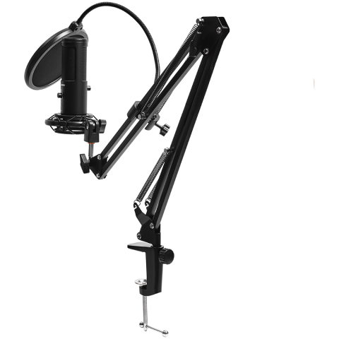 LORGAR Voicer 931, Gaming Microphone, Black, USB condenser microphone with boom arm stand, pop filter, tripod stand. including 1* microphone, 1*Boom Arm Stand with C-clamp, 1*shock mount, 1*pop filter [7]