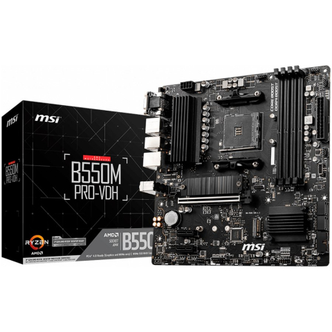 Placi de baza - MSI B550M PRO-VDH,m-ATX,Socket AM4,AMD B550 Chipset,4 DIMMs,Dual Channel DDR4 up to 4400+(OC)MHz,1x PCIe 4.0/3.0 x16 slot,2x M.2 slots,4x USB 3.2 Gen 1,2x USB 2.0,1x HDMI,1x DP,1x VGA,1G LAN,7.1 Audio