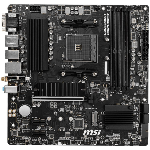MSI B550M PRO-VDH WIFI,m-ATX,Socket AM4,AMD B550 Chipset,4 DIMMs,Dual Channel DDR4 up to 4400+(OC)MHz,1x PCIe 4.0/3.0 x16 slot,2x M.2 slots,4x USB 3.2 Gen 1,2x USB 2.0,1x HDMI,1x DP,1x VGA,WiFi,1G LAN [1]