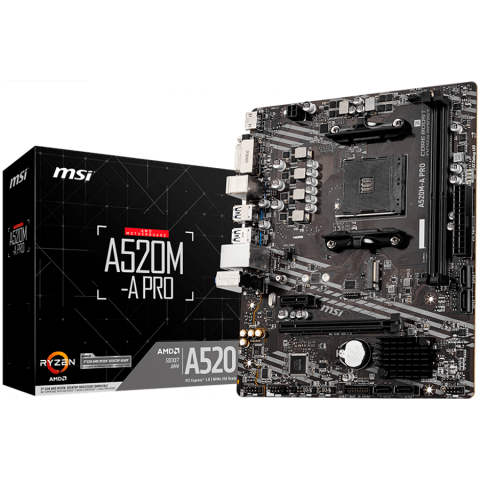 Placi de baza - MSI Main Board Desktop A520M (AM4, 2xDDR4, 1xPCI-Ex16, 1xPCI-Ex1, M.2, 4xSATA3, 6xUSB3.2 Gen1, 6xUSB2.0, HD Audio, DVI-D, HDMI, GLAN) mATX Retail