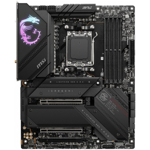 MSI MPG X670E CARBON WIFI, ATX, Socket AM5, 4x DDR5, Type-C DP, 3x PCI-E x16 slots, 4x M.2 slots, 1x HDMI, 2x DP (1x Type-C), 6x USB 3.2 Gen2, 1x USB 3.2 Gen2, 1x USB 3.2 Gen2x2, 2x USB 2.0, Type-C, 7 [1]