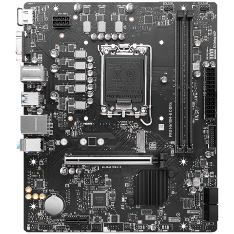 Placa de baza MSI PRO H610M-E DDR4, Micro-ATX, Socket 1700, DDR4 pe două canale 3200(OC)MHz, 1x slot PCIe x16, 1x slot M.2, 1x HDMI, 1x VGA, 2x USB 3.2 Gen 1, 4x USB 2.0 [1]