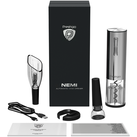 Nemi, Electric wine opener, aerator, vacuum preserver, Silver color [7]