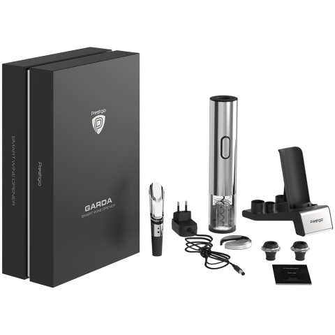 Prestigio Garda, smart wine opener, simple operation with 2 buttons, aerator, vacuum stopper preserver, foil cutter, opens up to 50 bottles wihout recharging, premium design, 500mAh battery, Dimension [17]