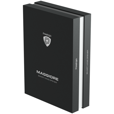 Prestigio Maggiore, smart wine opener, 100% automatic, opens up to 70 bottles without recharging, foil cutter included, premium design, 480mAh battery, Dimensions D 48*H228mm, black + silver color. [15]