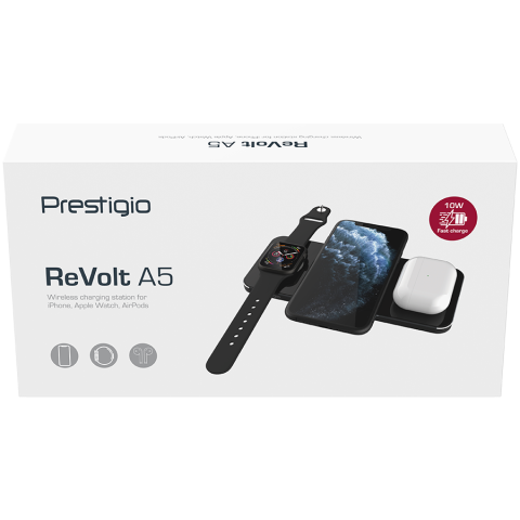 Prestigio ReVolt A5, 3-in-1 wireless charging station for iPhone, Apple Watch, AirPods, wilreless output for phone 7.5W/10W, wireless output for AirPods 5W, wireless output for Apple Watch 2.5W, mater [9]