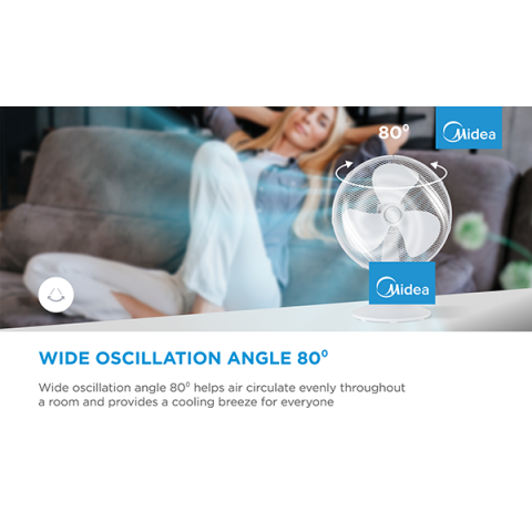 Ventilator de masă, 40W, 40cm, 3 viteze, mecanic, nivel de zgomot: 50-60 dB, Oscilație 80°, Înclinare +24° -12° [1]