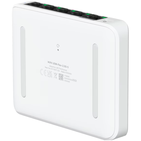 Ubiquiti 5-port 2.5G switch that can be powered with PoE or a USB-C adapter; 4x 2.5 GbE ports, 2.5 GbE PoE input port for power [3]