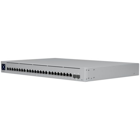 Ubiquiti Layer 3 switch with (24) 10GbE RJ45 ports and (2) 25G SFP28 ports [1]