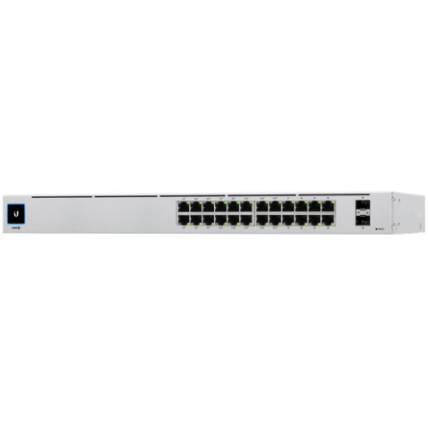 Retelistica - UBIQUITI Pro 24; (24) GbE ports; (2) 10G SFP+ ports; DC power backup-ready; Layer 3 switching; Silent cooling.