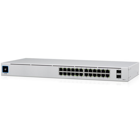 Retelistica - UBIQUITI Standard 24 PoE; (16) GbE PoE+, (8) GbE ports; (2) 1G SFP ports; 95W total PoE availability; Fanless, silent cooling.