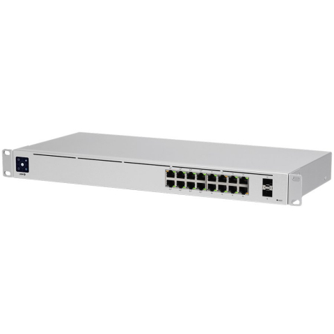 Retelistica - Ubiquiti USW-16-PoE 16-port Layer 2 PoE switch, 8 x GbE PoE+, 8 x GbE ports, 2 x 1G SFP ports, 42W total PoE Power, fanless, silent cooling, ESD/EMP protection, 1.3" touchscreen LCM display, Rackmount