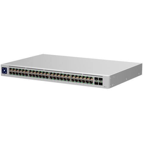 Retelistica - Ubiquiti USW-48 48-port, Layer 2 switch, 48 x GbE ports, 4 x 1G SFP ports, Fanless, silent cooling, ESD/EMP protection, 1.3" touchscreen LCM display, Rackmount (Kit included)