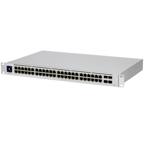 Retelistica - Ubiquiti USW-48-PoE, Layer 2 PoE switch, 32 x GbE PoE+, 16 x GbE ports, 4 x 1G SFP ports, 195W total PoE Power, Fanless, silent cooling, ESD/EMP protection, 1.3" touchscreen LCM display, Rackmount (Ki