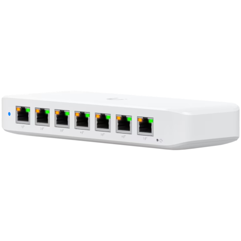Retelistica - Ubiquiti USW-Ultra Layer 2, 8-port GbE PoE switch with versatile mounting options: 7x GbE PoE+ output ports, 1 xGbE PoE++ input port