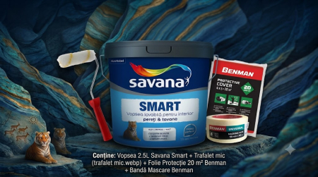 Vopsea Lavabila - pachet-promotional-zugravit-vopsea-savana-smart-2-5l-trafalet-banda-folie-benman