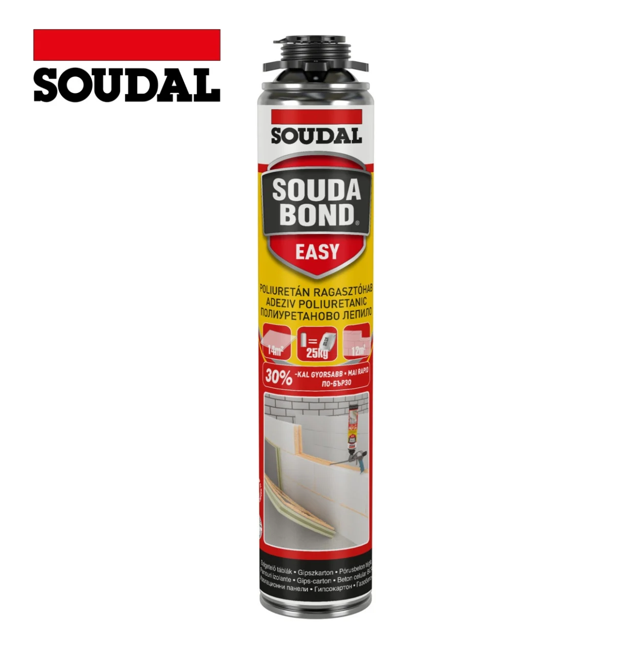 Spuma de izolare si montaj - Adeziv spumă Soudal Soudabond Easy 750ml pentru polistiren și gips-carton – yceinstal.ro