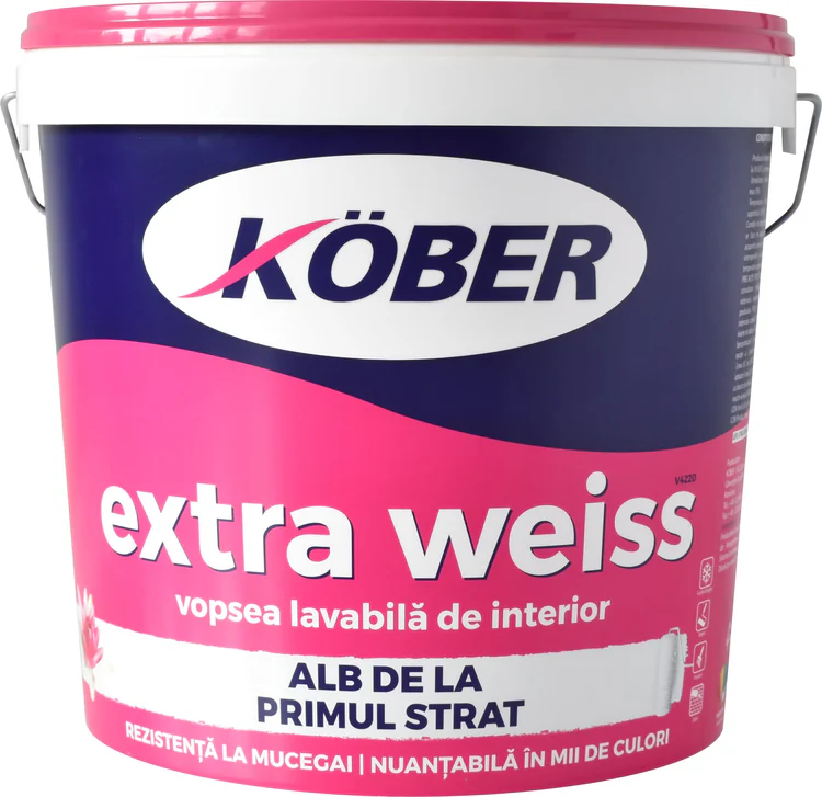 Materiale De Constructii - Vopsea lavabilă Köber Extra Weiss 4L, alb briliant, putere mare de acoperire interior – yceinstal.ro