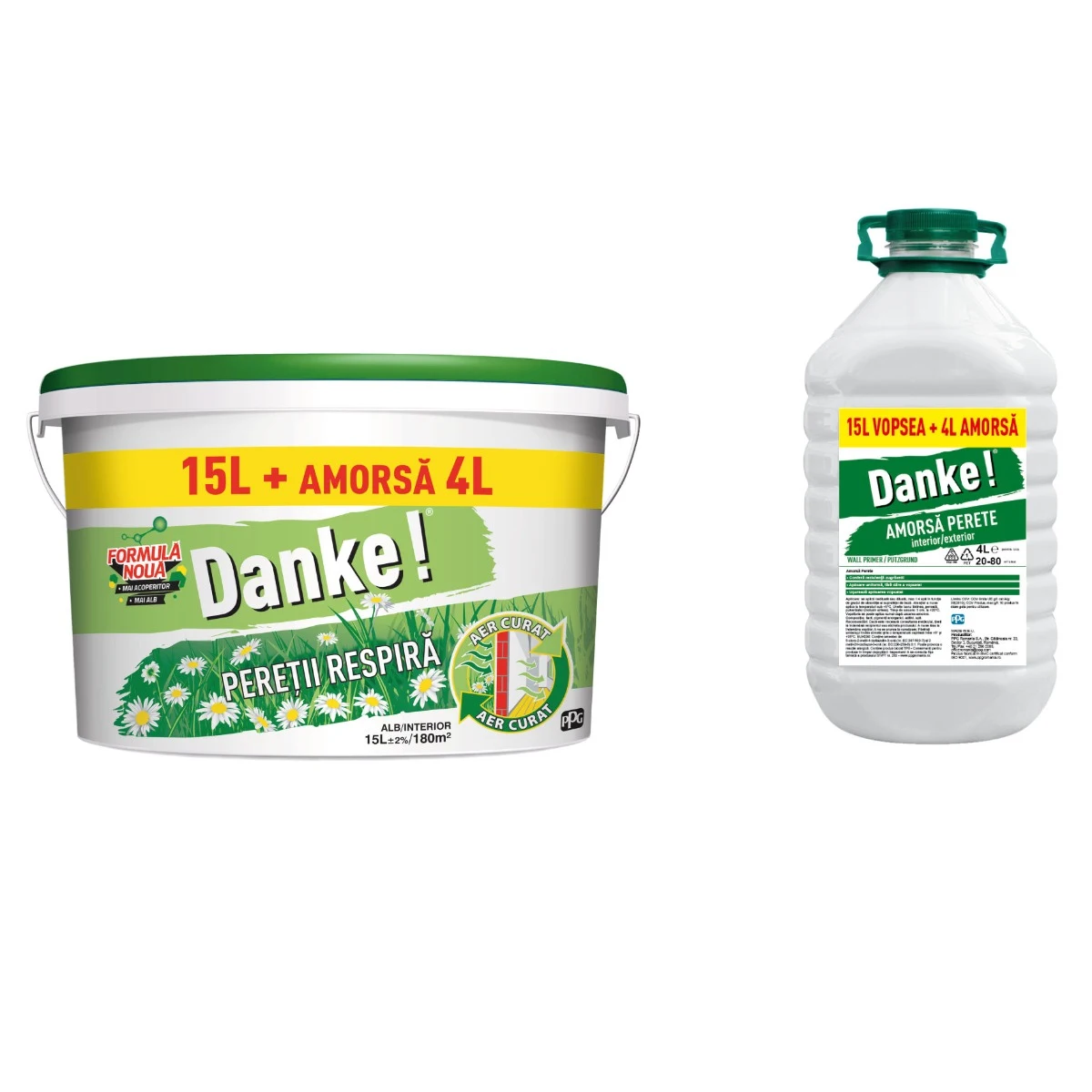 Vopsea Lavabila - Pachet vopsea lavabilă Danke Peretii Respira 15L și amorsă, alb interior – yceinstal.ro