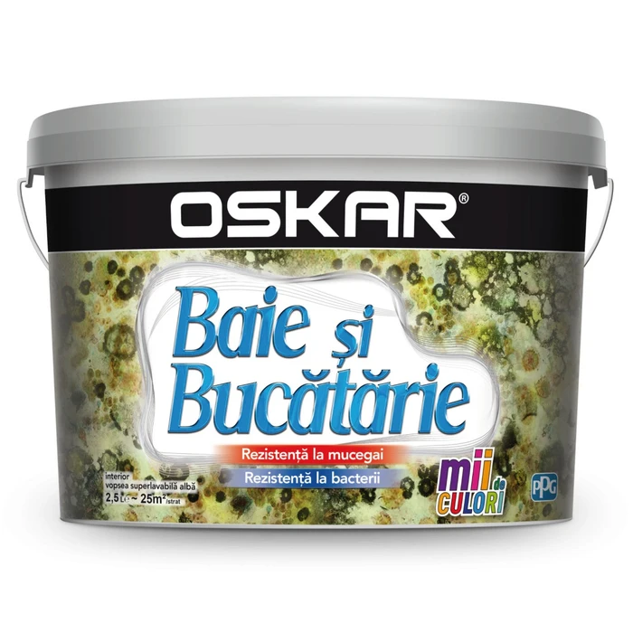 Vopsea Lavabila - Vopsea Oskar Baie și Bucătărie 2.5L, alb mat, rezistentă la bacterii și mucegai – yceinstal.ro