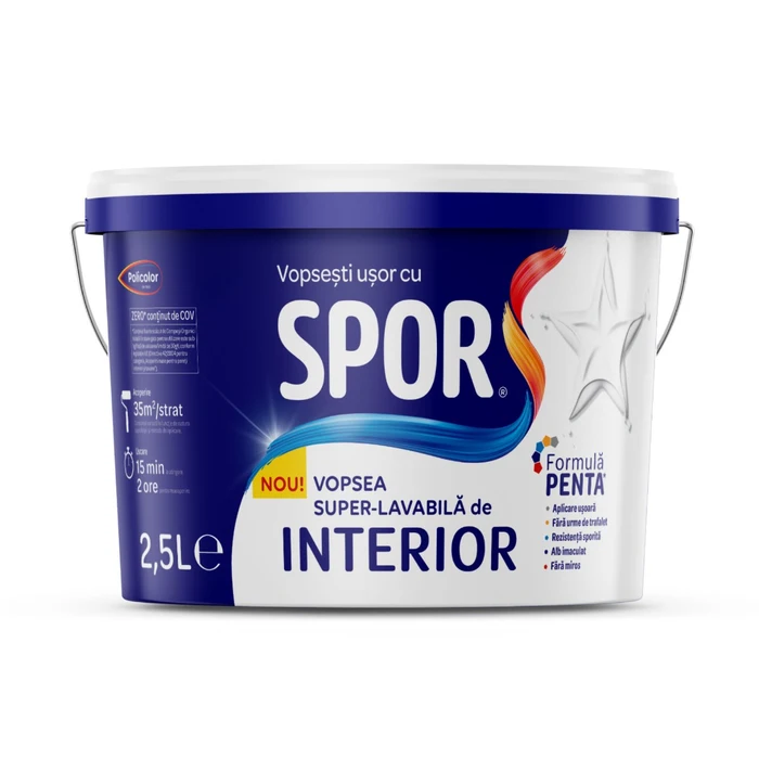 Vopsea Lavabila - Vopsea super-lavabilă SPOR, 8.5L, culoare alb mat, rezistență la spălare – yceinstal.ro