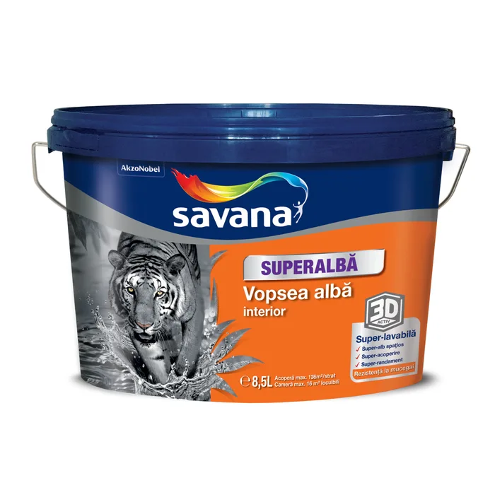 Vopsea Lavabila - Vopsea super-lavabilă Savana, 8.5L, alb mat, putere mare de acoperire – yceinstal.ro
