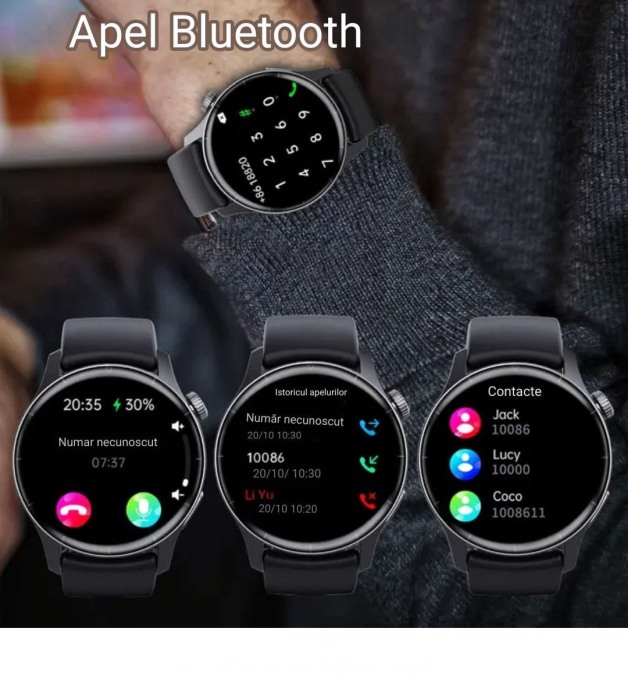 Ceas Smartwatch, . YNNA®, Masurare glicemie, Meniu in limba Romana, Apel Bluetooth, Tensiune arteriala, EKG, Negru [10]