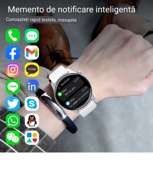 Ceas Smartwatch, . YNNA®, Masurare glicemie, Meniu in limba Romana, Apel Bluetooth, Tensiune arteriala, EKG, Negru [8]