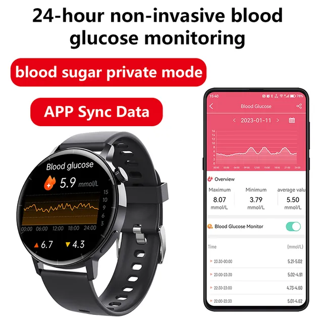 Ceas Smartwatch, . YNNA®, Masurare glicemie, Meniu in limba Romana, Apel Bluetooth, Tensiune arteriala, EKG, Negru [3]