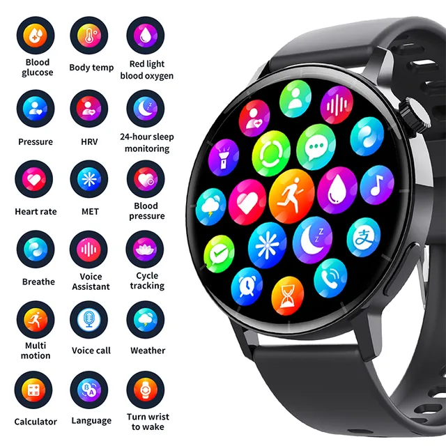 Ceas Smartwatch, . YNNA®, Masurare glicemie, Meniu in limba Romana, Apel Bluetooth, Tensiune arteriala, EKG, Negru [2]