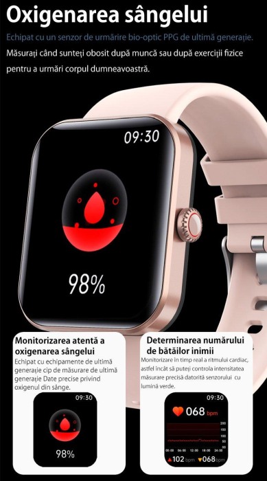 Smartwatch, cu functii pentru glicemie,Roz,Negru, Smartwach. [4]