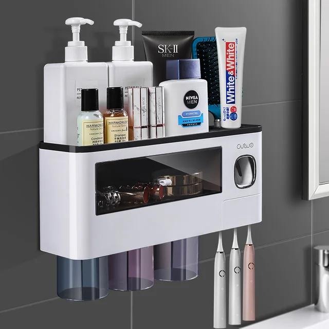 Suport Multifuncțional pentru Periuțe de Dinți – 6 Sloturi, 3 Pahare Magnetice, Dispenser Pastă, Sertar Depozitare [3]