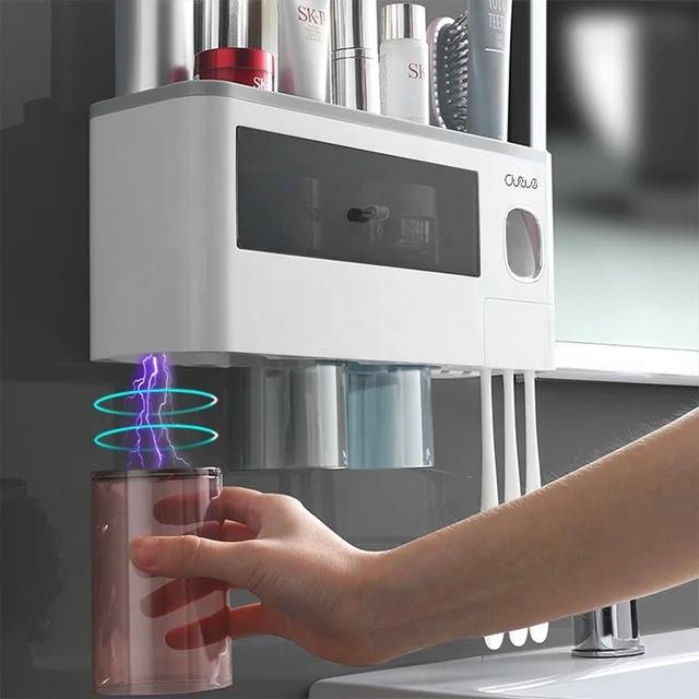Suport Multifuncțional pentru Periuțe de Dinți – 6 Sloturi, 3 Pahare Magnetice, Dispenser Pastă, Sertar Depozitare [2]