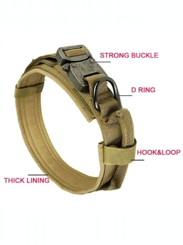 Zgarda Tactica Caine, .YNNA®, Reglabil, Maner si inchidere metalica robusta, Rezistent la uzura, Potrivit pentru antrenamentul cainilor de talie medie si mare, Nylon, Kaki [3]