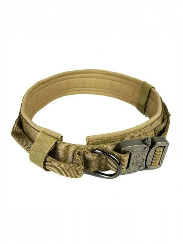 Zgarda Tactica Caine, .YNNA®, Reglabil, Maner si inchidere metalica robusta, Rezistent la uzura, Potrivit pentru antrenamentul cainilor de talie medie si mare, Nylon, Kaki [4]