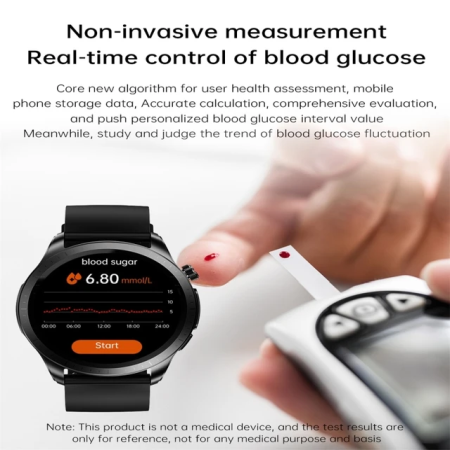 Ceas Smartwatch, Masurare glicemie,.YNNA®, Tensiune arteriala, EKG, Monitorizare somn, Negru [2]