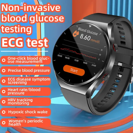 Ceas Smartwatch, Masurare glicemie,.YNNA®, Tensiune arteriala, EKG, Monitorizare somn, Negru [6]