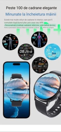 Ceas Smartwatch, . YNNA®, Masurare glicemie, Meniu in limba Romana, Apel Bluetooth, Tensiune arteriala, EKG, Negru [8]
