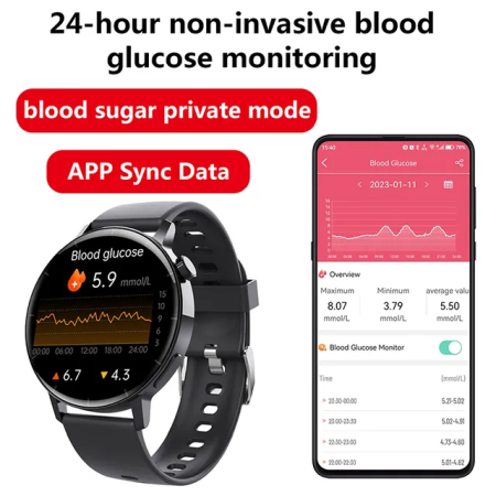 Ceas Smartwatch, . YNNA®, Masurare glicemie, Meniu in limba Romana, Apel Bluetooth, Tensiune arteriala, EKG, Negru [2]